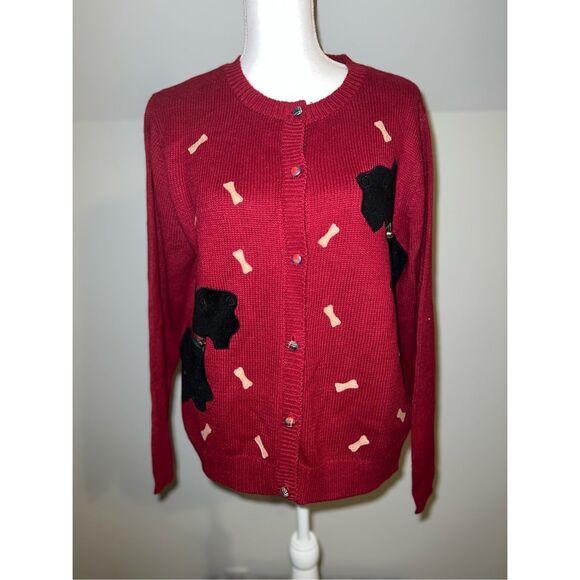 Vintage Red Cardigan Scotties Dogs Button Down M - Picture 1 of 8